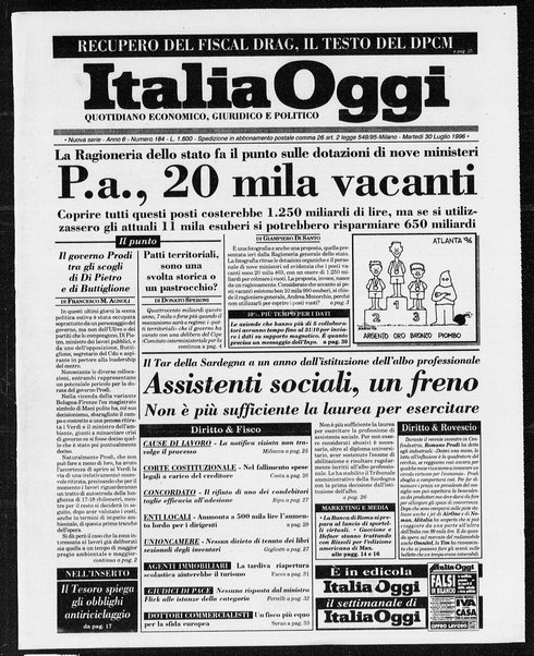 Italia oggi : quotidiano di economia finanza e politica